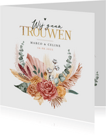 Trouwkaart bohemian stijlvol droogbloemen boeket