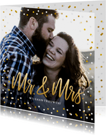 Trouwkaart Mr & Mrs goud - met eigen foto en confetti kader