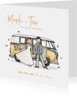 Trouwkaart VW bus bruidspaar