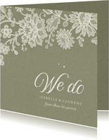 Trouwkaart we do vintage kraft kant bloemen groen