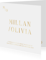 Typografische uitnodiging met minimalistische gouden tekst 