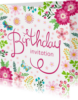 Uitnodiging birthday invitation bloemen