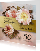 Uitnodiging jubileum stijlvolle bloemen oude meesters roze 