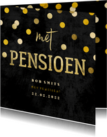 Uitnodiging krijtbord gouden 'met pensioen' met confetti