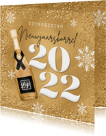 Uitnodiging nieuwjaarsborrel champagne goud 2022