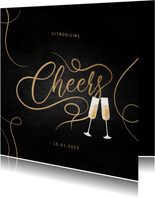 Uitnodiging nieuwjaarsborrel champagne met gouden linten