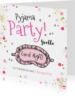 Uitnodiging pyjama party illustratie slaapmasker confetti