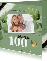 Uitnodiging tuinfeest samen 100 groen foto confetti