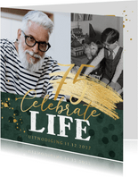 Uitnodiging verjaardag 75 jaar velvet goudfolie confetti