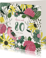 Uitnodiging verjaardagsfeestje botanisch bloemen en vogel