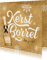 Uitnodiging zakelijke kerstborrel champagne goud sneeuw