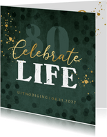 Uitnodigingskaart verjaardag 80 velvet confetti goudfolie