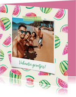 Vakantiekaart polaroid met watermeloen patroon