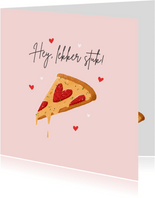 Valentijnskaart grappig pizza eten lekker stuk hartjes