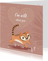 Valentijnskaart met illustratie van tijger en hart