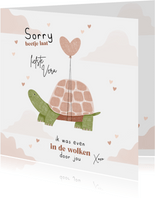 Valentijnskaart te laat schildpad in de wolken hartjes