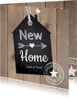 Verhuiskaart houtlook huisje zwart "new home"