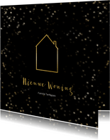Verhuiskaart kerst zwart huis van goud - Een gouden kerst
