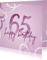 Verjaardagskaart 65 modern lila met abstracte vormen