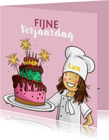 Verjaardagskaart bakker met taart met sterretjes