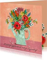 Verjaardagskaart boeket bloemen in een gieter