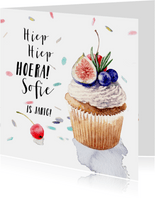 Verjaardagskaart - cupcake met fruit