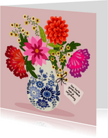 Verjaardagskaart - Delfts blauwe vaas met bloemen