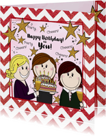 Verjaardagskaart feestelijke kaart 3 vriendinnen en taart