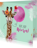 Verjaardagskaart giraf met ballon