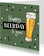 Verjaardagskaart happy beerday bier stoer man confetti