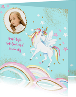 Verjaardagskaart met een hippe unicorn 