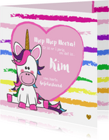 Verjaardagskaart met een vrolijke unicorn