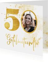 Verjaardagskaart met gouden 50 en foto