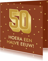 Verjaardagskaart met grote gouden 50 halve eeuw en stippen