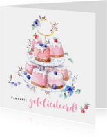 Verjaardagskaart met illustratie cakejes en fruit