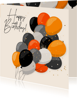 Verjaardagskaart met stoere gekleurde ballonnen en confetti