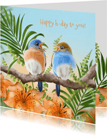 Verjaardagskaart met twee zingende vogels