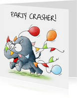 Verjaardagskaart neushoorn - Party Crasher!