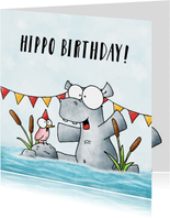Verjaardagskaart nijlpaard - Hippo birthday!!
