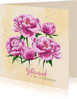 Verjaardagskaart roze pioenrozen