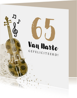 Verjaardagskaart senior muziek viool getal 65 confetti