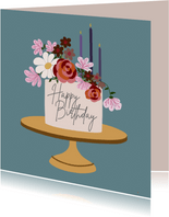 Verjaardagskaart - taart met bloemen