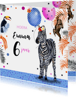 Verjaardagskaart tropisch zebra
