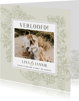 Verlovingskaart stijlvol klassiek lijnillustratie botanisch 