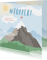 Vierkante kaart met grote berg met een vlag erop #topper