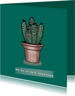Vrolijke vriendschapskaart met cactussen samen in een pot