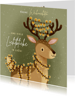 Weihnachtskarte Rentier mit Lichterkette