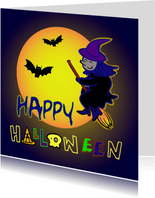 Wenskaart Happy Halloween heks kaart