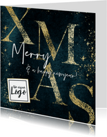 Zakelijke kerstkaart 'Merry Xmas' goudlook sterren logo
