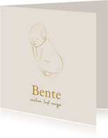  Zandkleurig geboortekaartje met gouden lijnillustratie baby